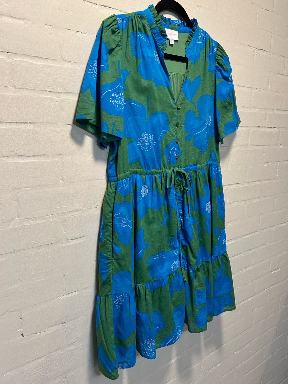 SugarLips Blue Green Floral Mini Dress Button Front Tie Waist Size M - Picture 4 of 9
